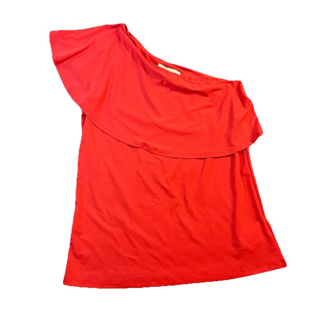 Michael Kors One Shoulder Ruffle Top Blouse Coral Pink Womens Size S